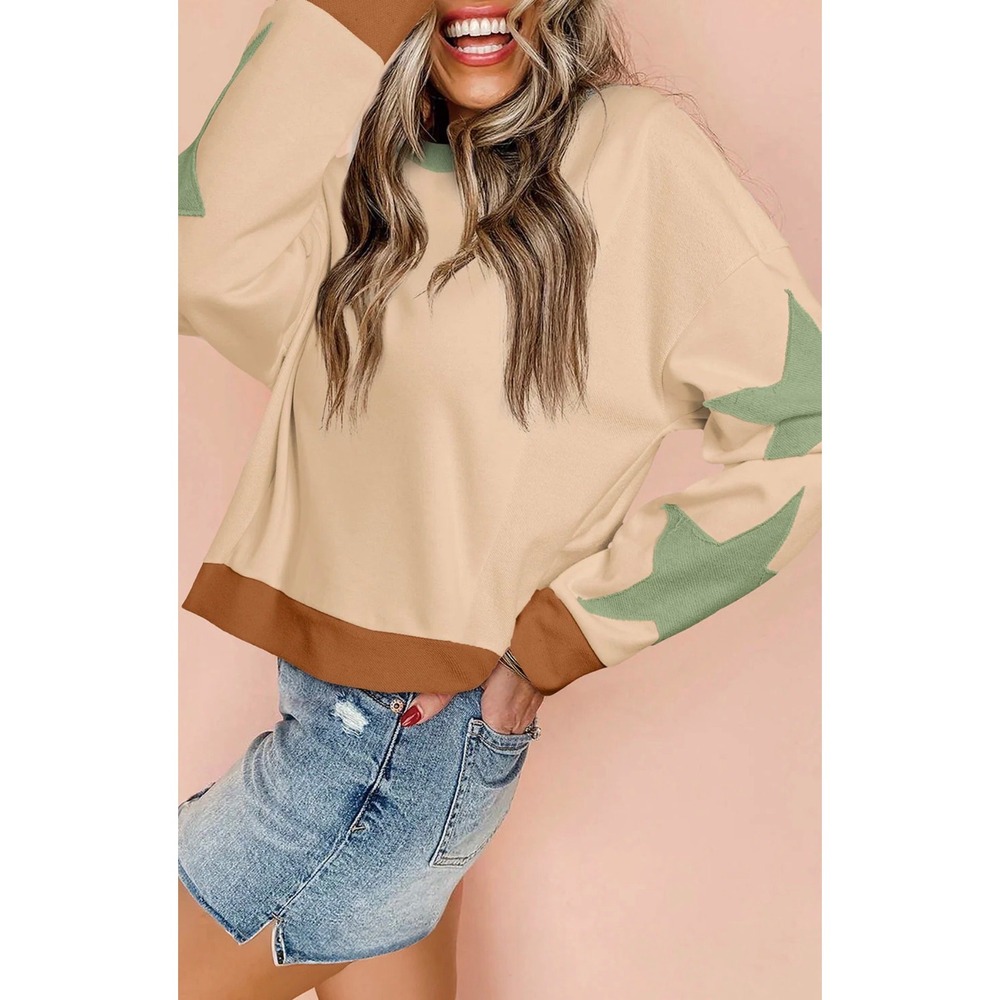 Mod Boutique Star Patchwork Exposed Seam Oversized Sweatshirt Size Medium